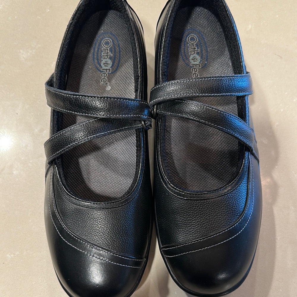 Orthofeet Women's Black Mary Jane Flats